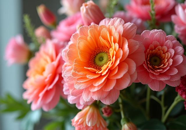 季節の花々を使ったカスタムフラワーアレンジメント。